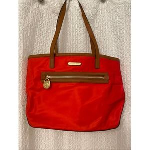 Michael Kors - Red Nylon Zip Leather Strap Purse / Tote / Handbag / Shoulder Bag
